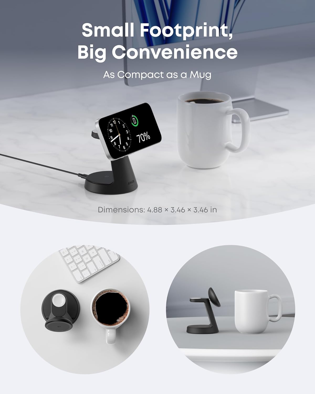 Anker MagSafe Charger Compatible, MagGo 3-in-1 Qi2 15W Charging Station | Wireless Charger, Magnetic Charging Stand for iPhone 17 / 16 / 15 Series, Apple Watch, AirPods, and More (Adapter Included)