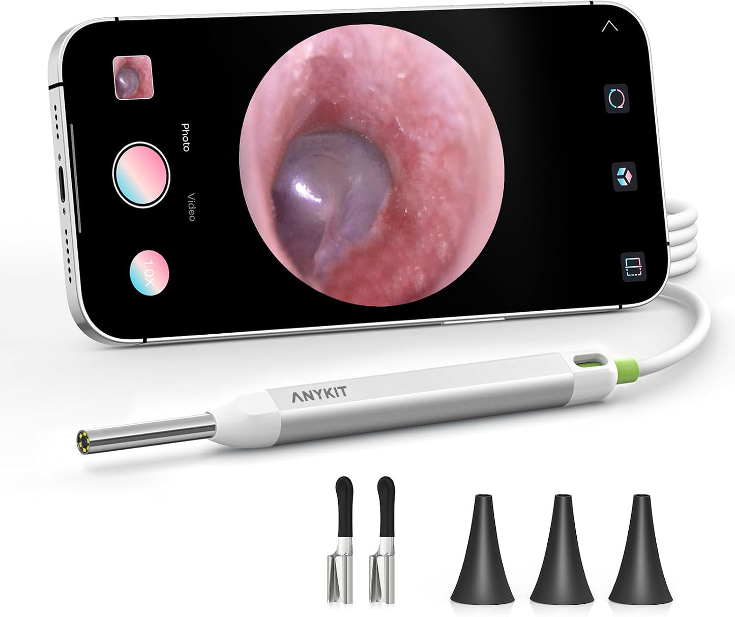 Anykit Digital Otoscope Compatible with Android Devices, Ear Camera with Ear Wax Removal Tools, Video Ear Scope Otoscope with Light, Capture Photos and Videos (Silver)