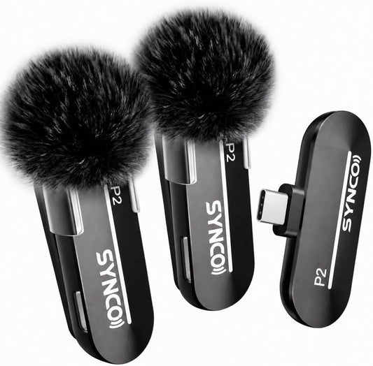 SYNCO 2 Mics Wireless Lavalier Microphone, USB-C Wireless Microphones for iPhone 15, Andriod Phone, P2XT Professional Lapel Mics for Tiktok, YouTube, Streaming, Vlog Video Recording, Type-C Devices