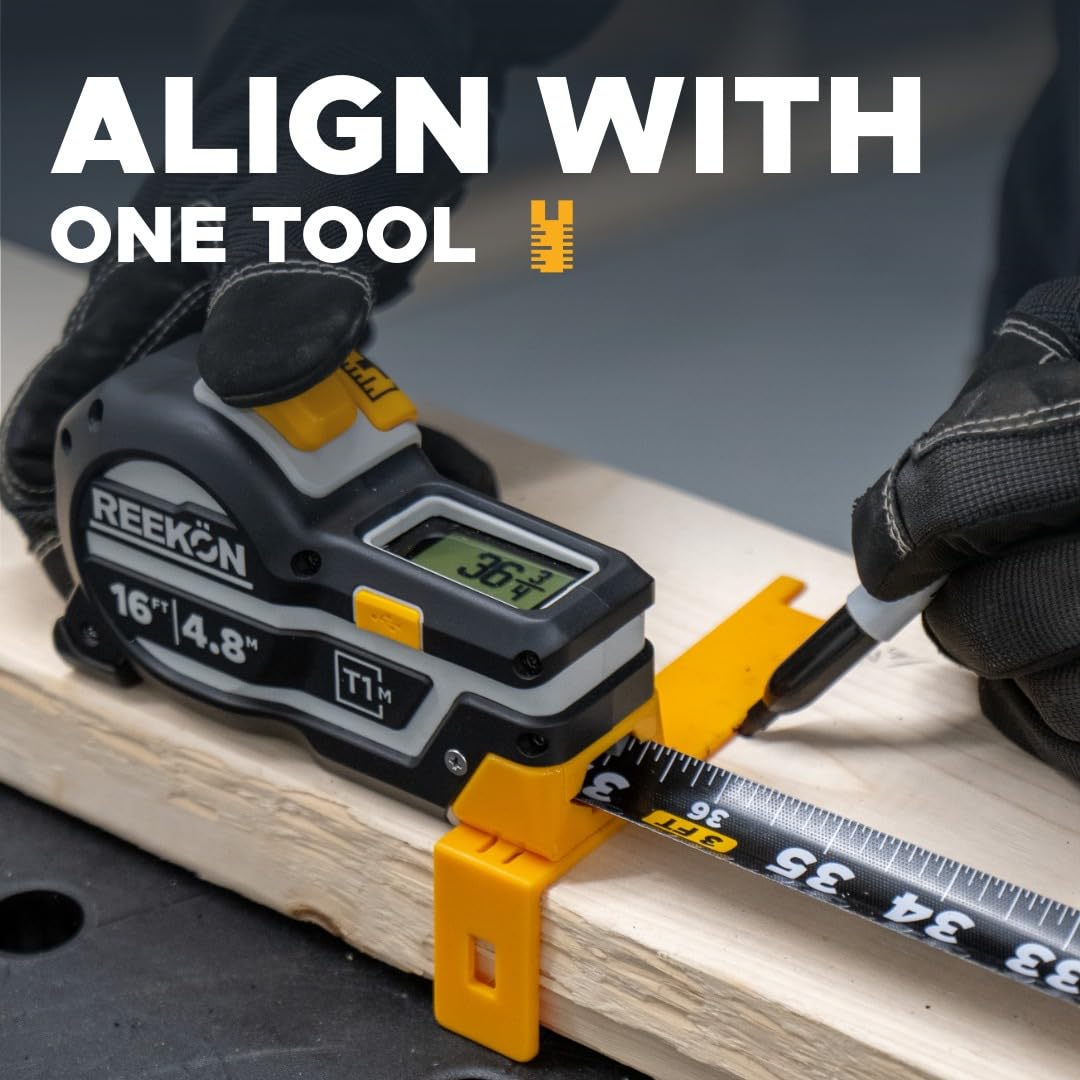 REEKON T1M Utility 25 ft Digital Tape Measure for the Job Site | 1/32” Accuracy, 1,000+ Measurement Memory with Bluetooth Sharing, LCD Display, Marking Square, 150+ Hour Battery