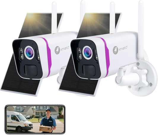 xmartO 2-Pack Solar Security Cameras Wireless Outdoor, 4MP 2K QHD WiFi6