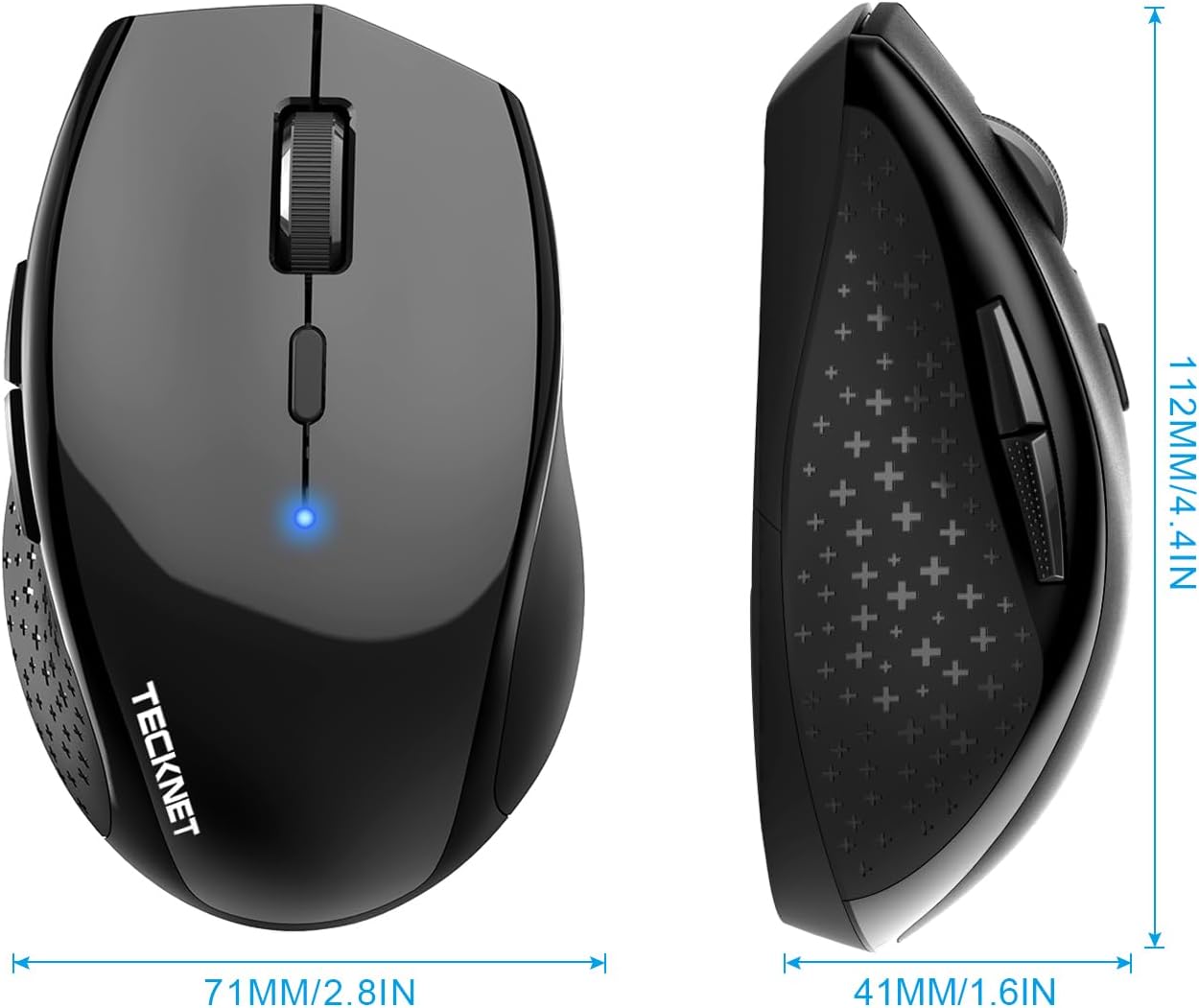 TECKNET Bluetooth Mouse, Wireless Silent 6 Buttons 2-Yr Battery, Black | BT 5.0/3.0, 6-Level DPI to 4800, Wide OS Compatible, Ergonomic for M/L Hands, Extended Battery