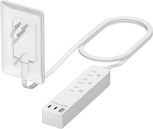 LIDER Outlet Extender with 3 Receptacles, 21W USB-A & 2 USB-C, Flat-Face