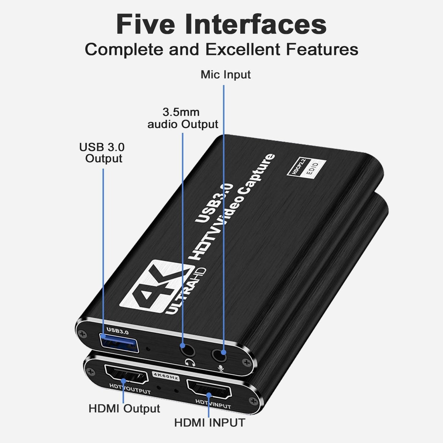 Capture Card for Streaming 4K HDMI Video Capture Card USB 3.0 Video Capture Device Full HD 1080P 60FPS Video Recorder Card for Game Recording Live Streaming Broadcasting Online Meeting Teaching
