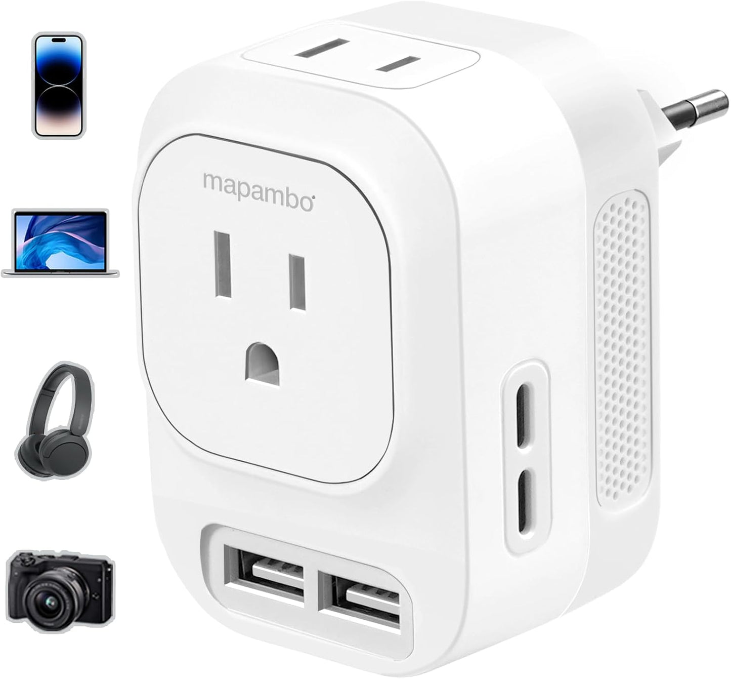 220V to 110V Voltage Converter US to Europe with 2 USB A 2 USB C Fast Charging, Power Converter for European Travel Universal International Travel Adapter for Italy Germany France Spain