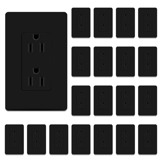 ThunderWay Decorator Outlet 15A, Non-Tamper Resistant, Matte Black, 20 Pack