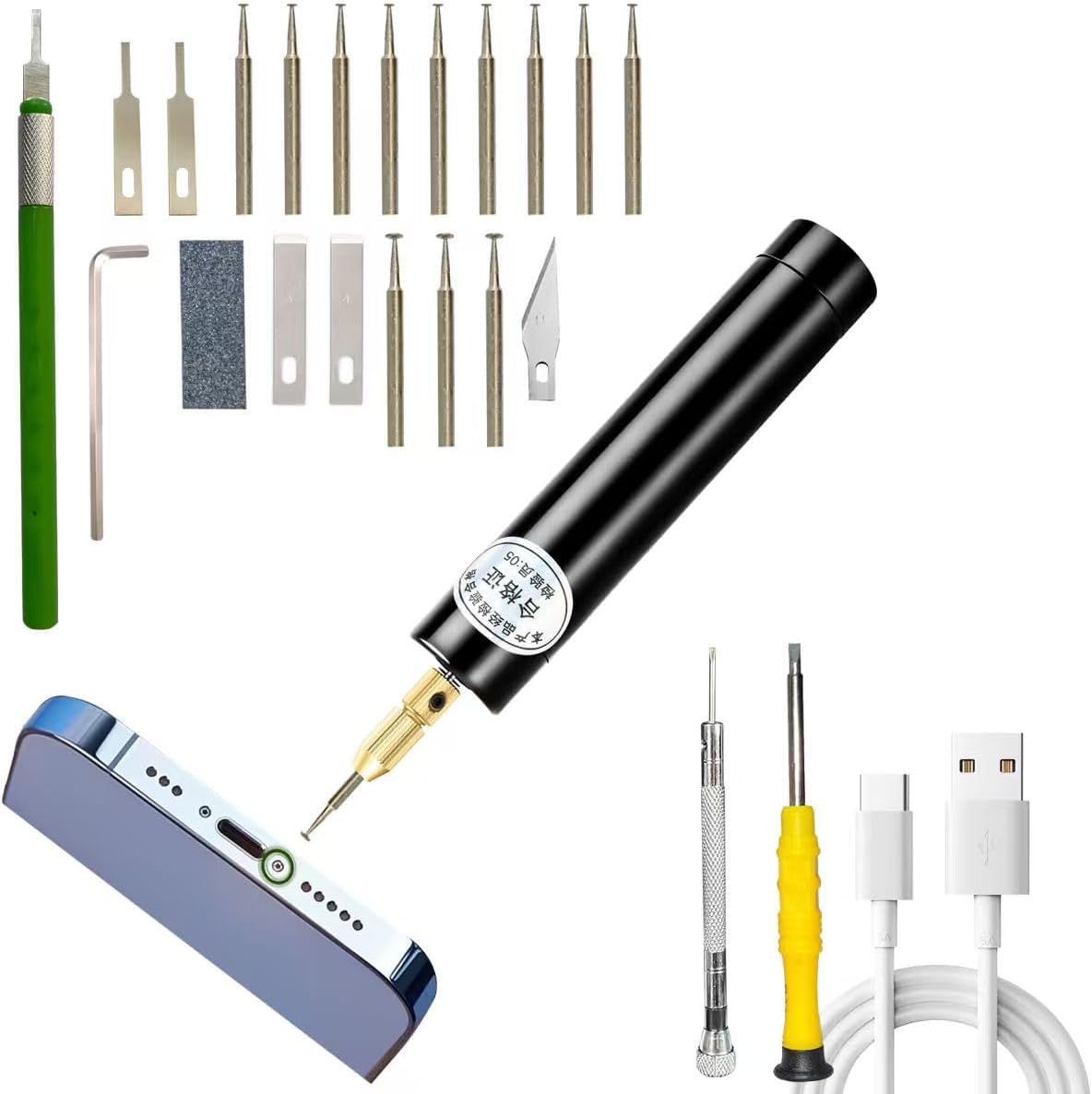 Damaged Screw Removal for Cell Phone Rechargeable Broken Screw Extractor Kit for iPhone Cell Phone Repair Tool 4 Size Grinding Heads Portable Screw Extractor for Laptop/Pad Electronic Products