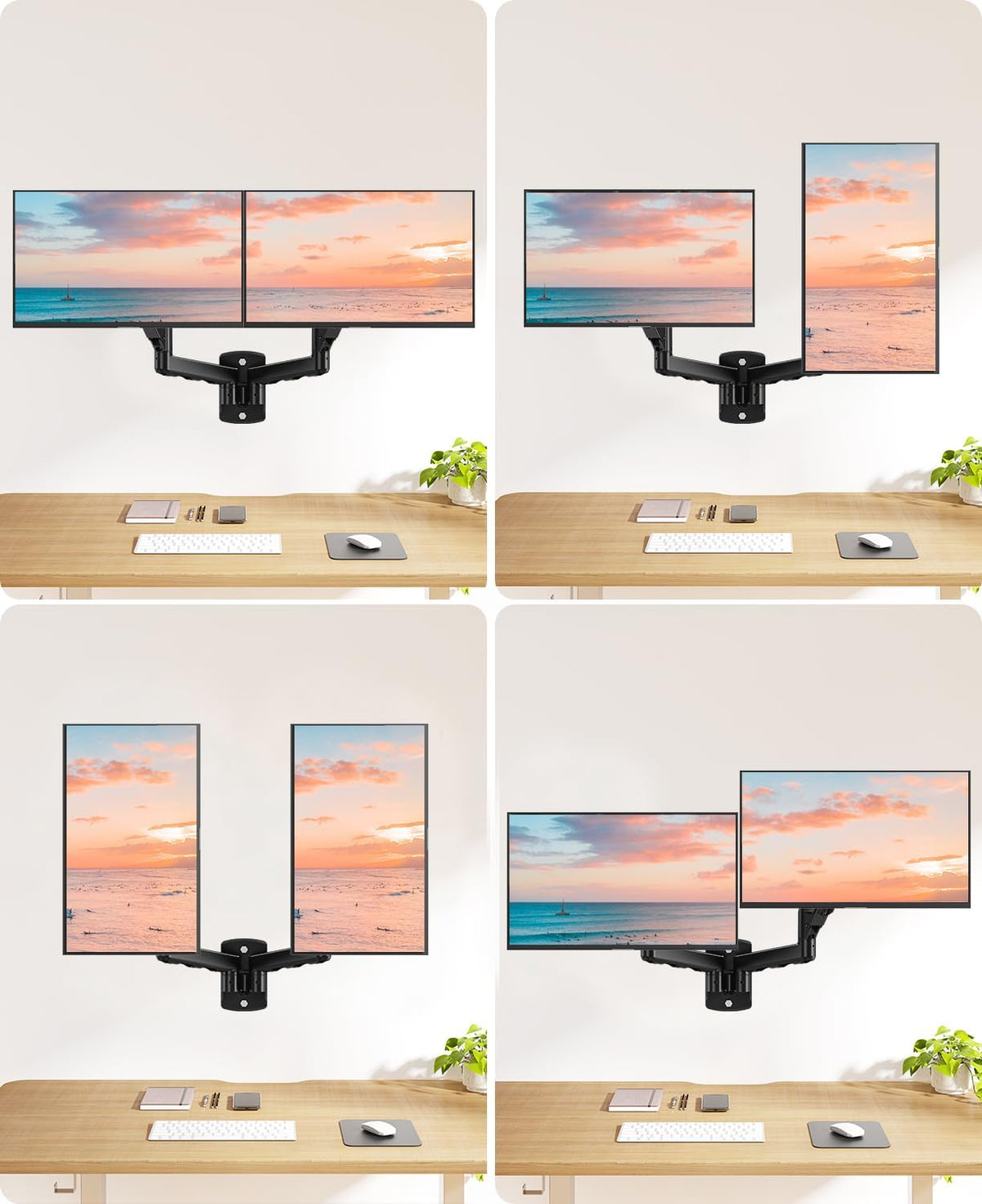 MOUNT PRO Dual Monitor Wall Mount for 2 Computer Screen up to 32 Inch, Gas Spring Double Monitor Arm Holds Up to 19.8lbs Each, Full Motion Adjustable Wall Monitor Mount, VESA Mount 75x75/100x100