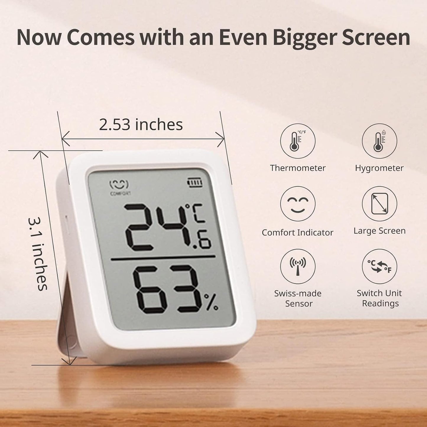 SwitchBot Thermometer Hygrometer, Bluetooth Indoor Humidity Meter and Temperature Sensor with App Control, Large LCD Display, Notification Alerts, Data Storage Export, Remote Monitor for Home (2 Pack)