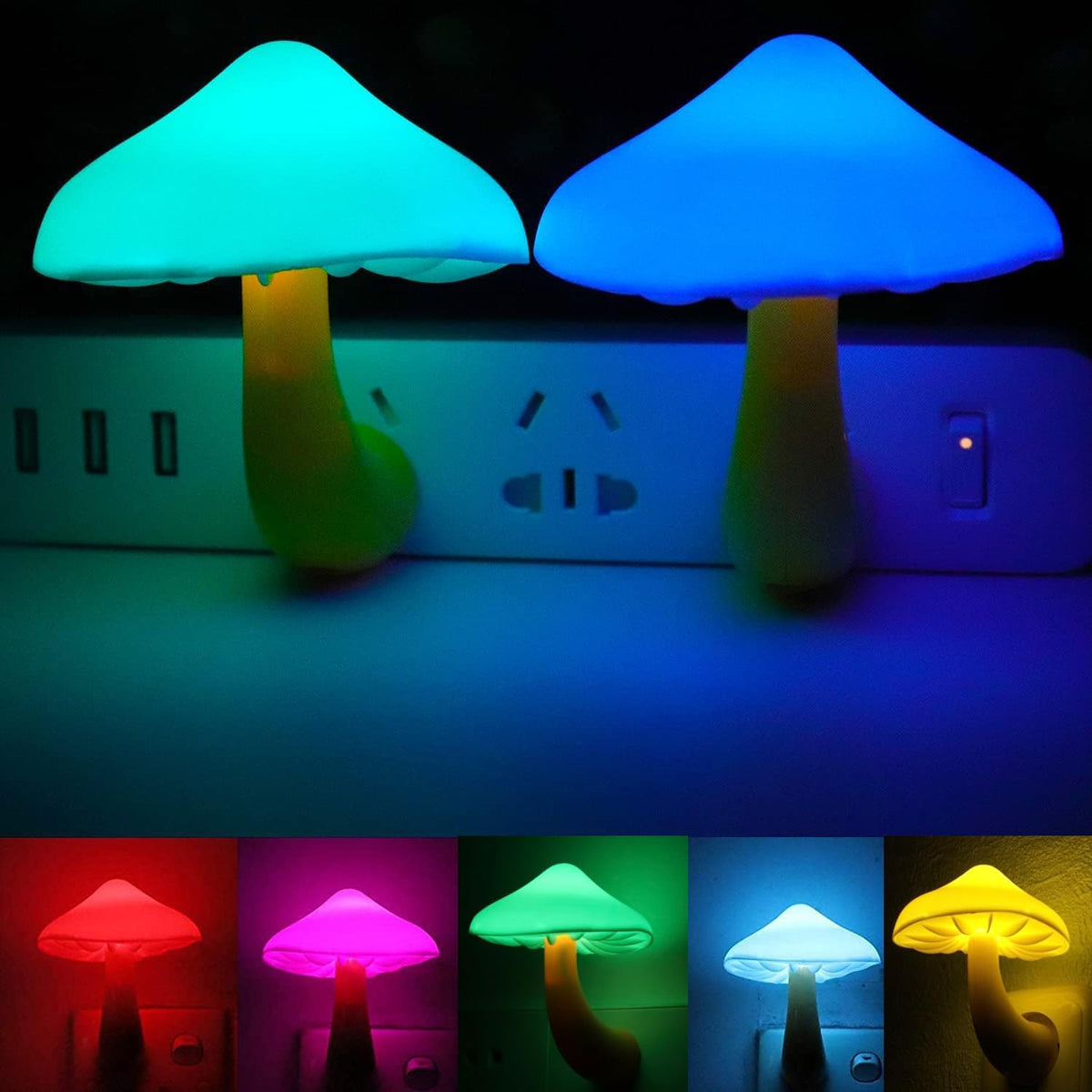 AUSAYE 3 Pack Sensor LED Night Lights Plug in Lamp Mushroom Light for Adults Kids NightLight Bedroom,Bathroom,Toilet,Hallway,Stairs,Kitchen,Basement Red