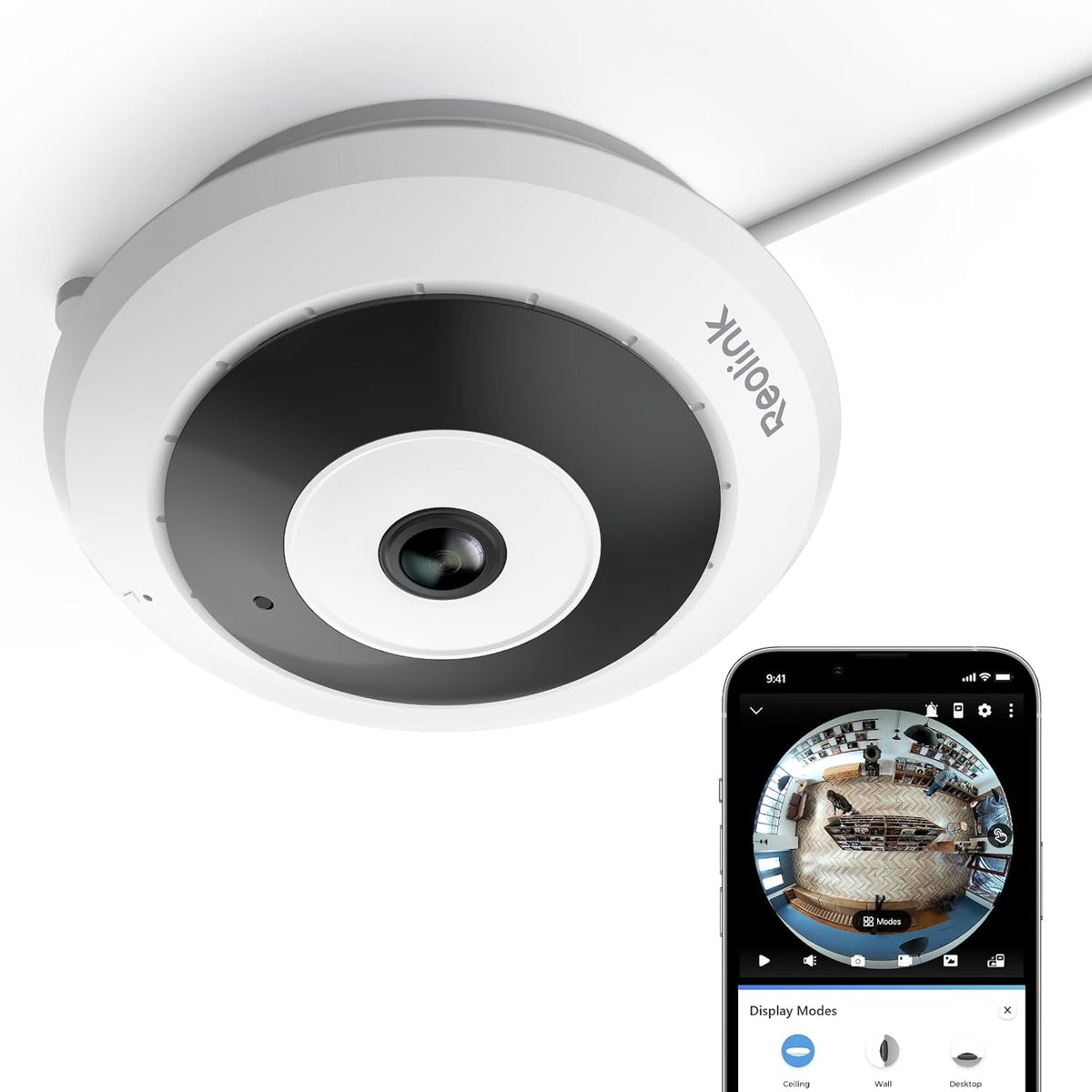 REOLINK WiFi Security Fisheye Camera, 2K+ 6MP 360° Panorama, 2.4/5GHz WiFi