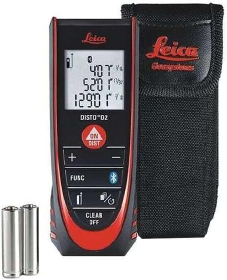 Leica Geosystems DISTO D2 New 330ft Laser Distance Measure with Bluetooth 4.0, Black/Red, 1.7 x 1 x 4.6 inches | Bluetooth 4.0