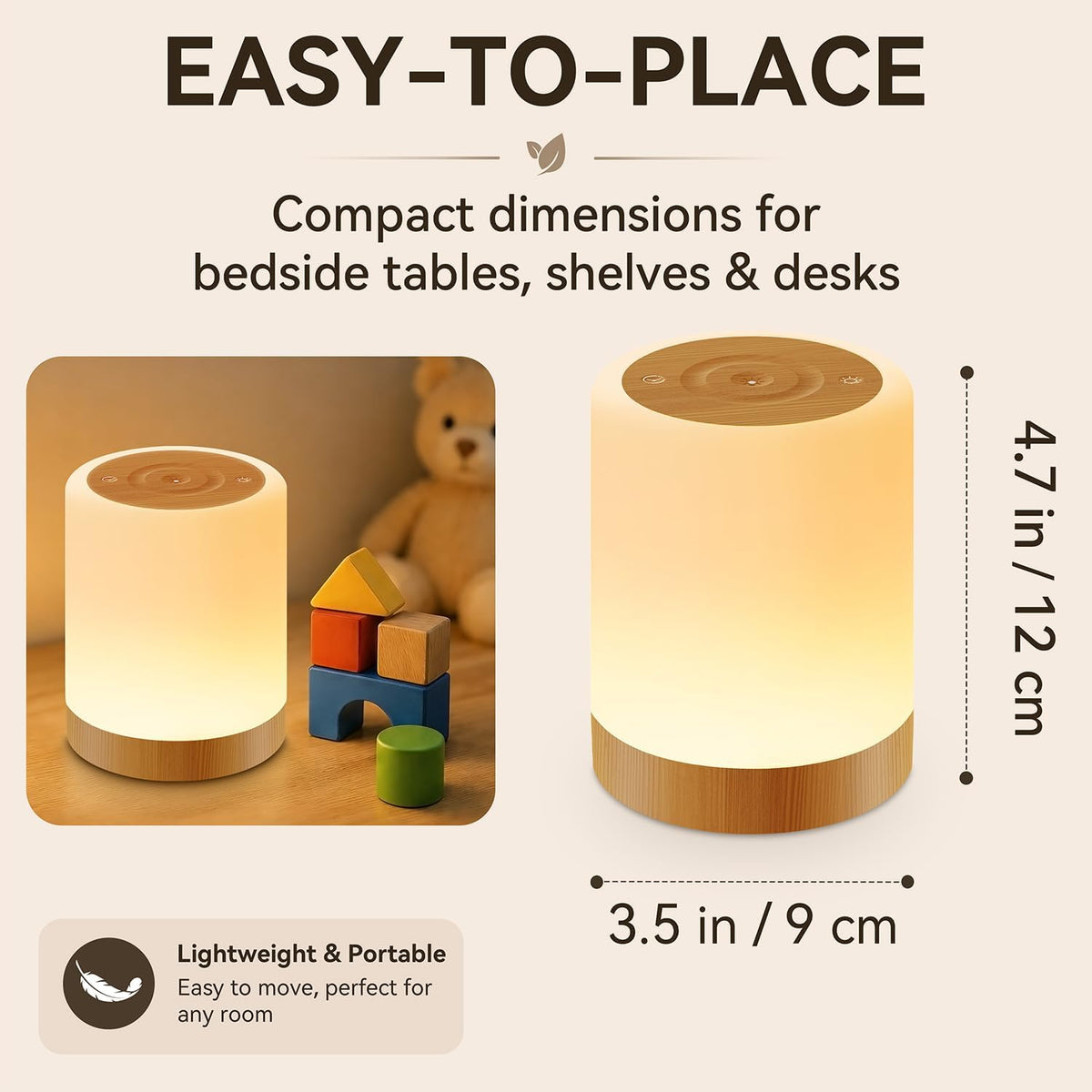 Auxmir Nursery Night Light, Rechargeable 256 RGB Lamp with Timer, Brown