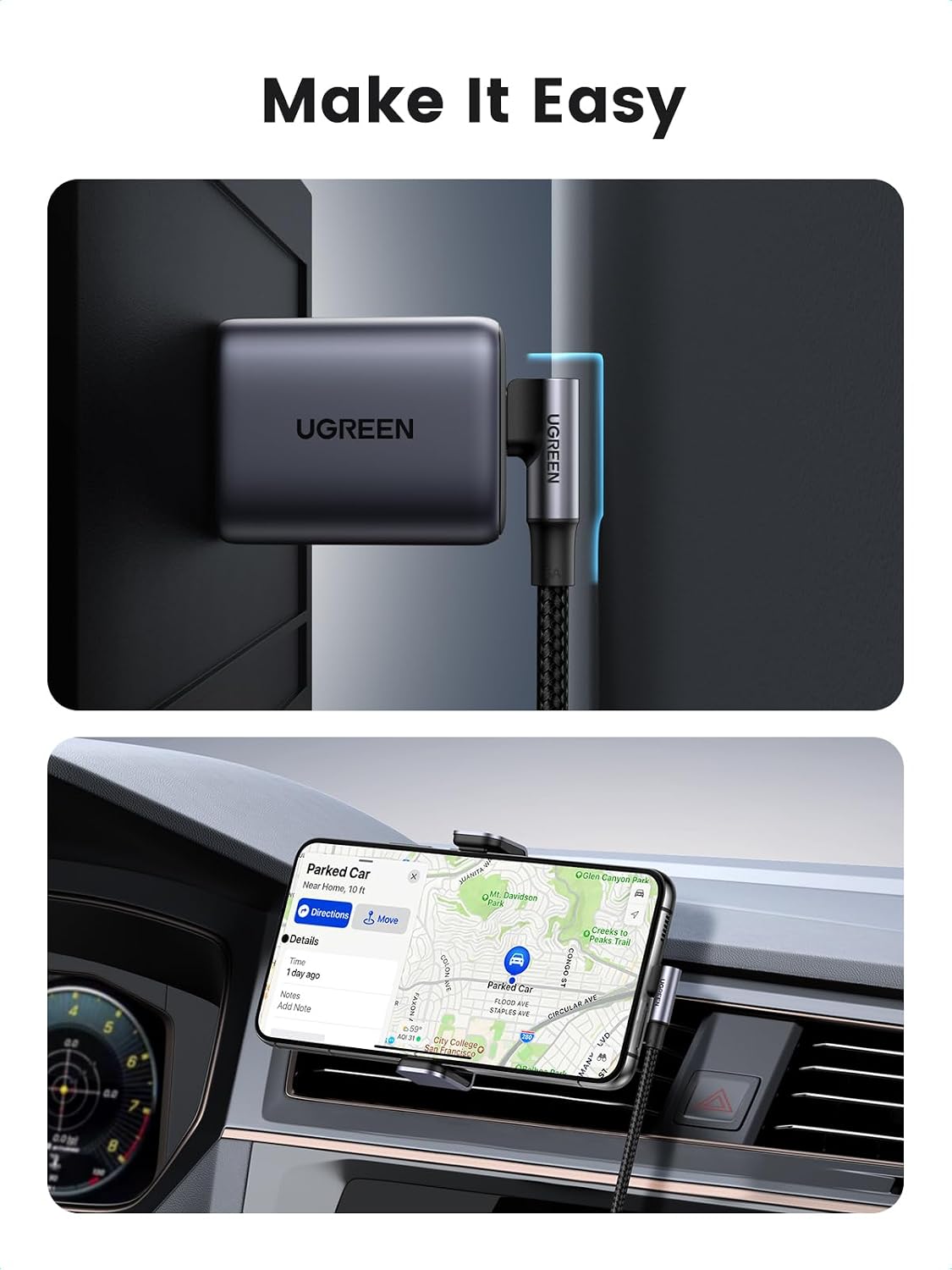 UGREEN 100W Right Angle USB C Cable, Fast Charging Cable, 10ft