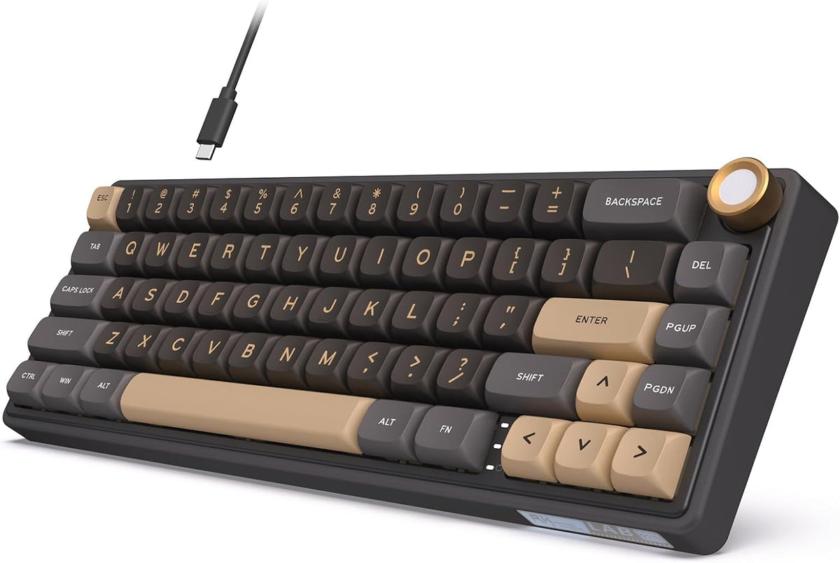 RK ROYAL KLUDGE R65 Wired Gaming Keyboard with Volume Knob, 60% Percent RGB Backlit Mechanical Keyboard Gasket Mount with PBT Keycaps, MDA Profile, QMK/VIA, 66 Keys Hot Swappable Cream Switch, Black