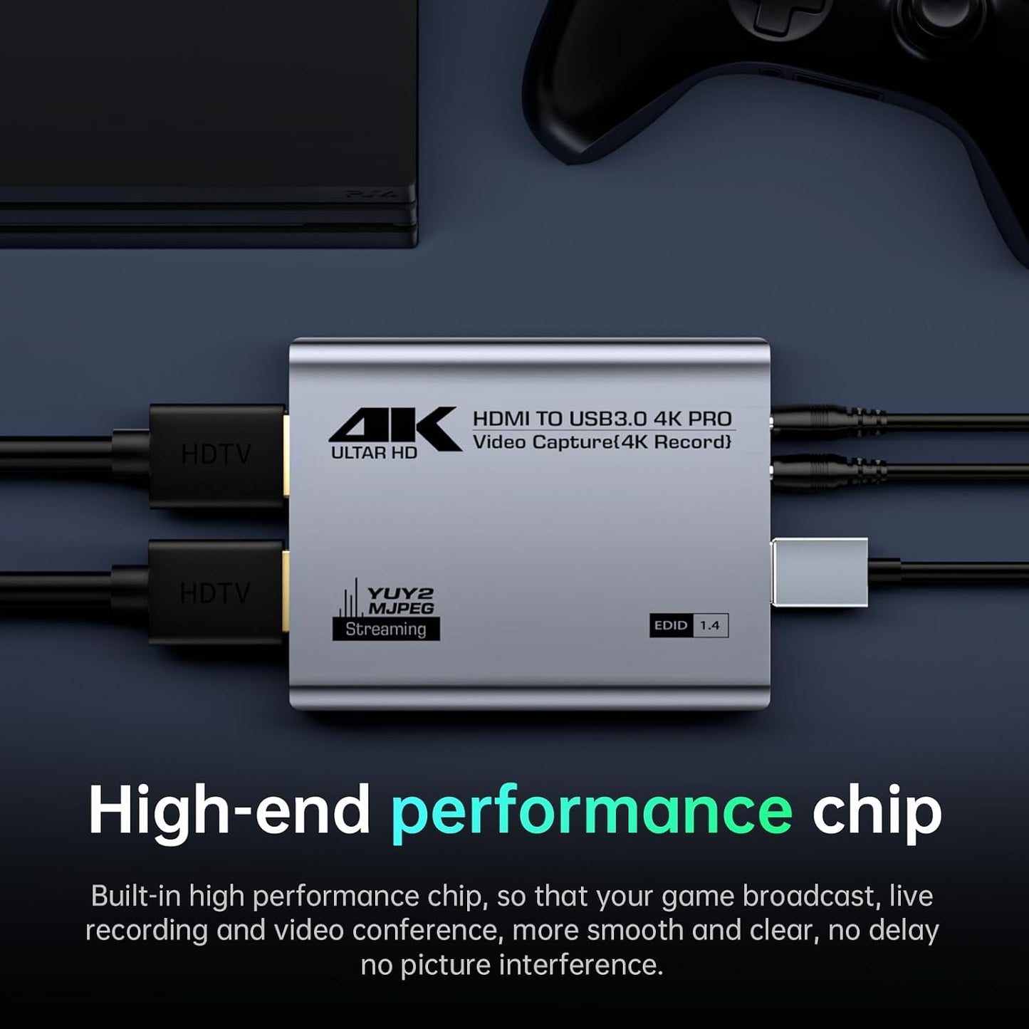 USB3.0 HDMI Capture Card, 4K Passthrough, 1080P60 2K30 Recording | Aluminum shell, low latency. For stream, record & online class; supports OBS, Twitch, Zoom, Teams, PS5, Switch, PC, camera