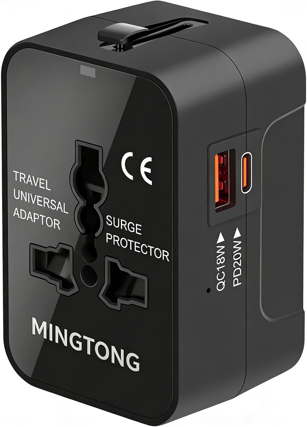 Travel Adapter, Worldwide All in One Universal Power Plug Adapter, Black | USB-C & USB-A Quick Charge, PD 3.0 Type C GaN Fast Charging, International AC Wall Charger Converter, for Europe USA UK AUS