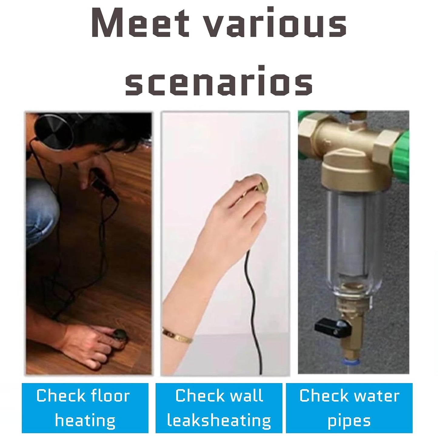 Water Leak Detector Tool, Dual Probe Underground Water Pipe Leakage Detection Test Kit with Headphone for Home, Indoor and Outdoor (US Plug)