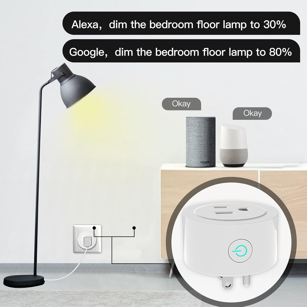 MoesGo Smart Dimmer Plug, WiFi Plug in Dimmer for Lamps, White, 1 Pack