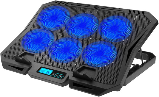 Kisangel 6-Fan Laptop Cooling Pad, Adjustable Speed Quiet Cooler Stand with Blue LED Lights, Ergonomic Notebook Cooling Base for 15.6 Inch Gaming Laptops