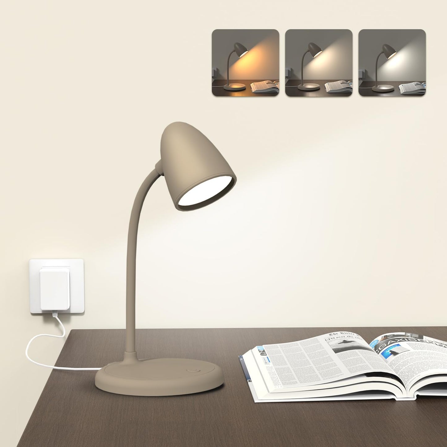 LED Desk Lamp for Home Office,Dimmable Table Lamp 3 Light Colors | Reading Light for Bedside Small Desk Lamp for College Dorm Room,Bedroom Desk Light,White