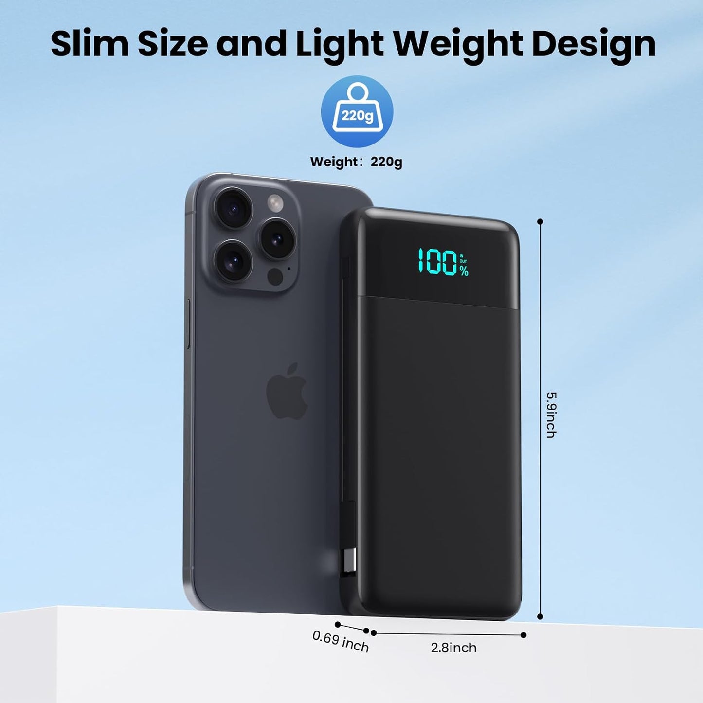 Portable Charger Power Bank for iPhone with Built-in Cables and AC Wall Plug, 13800mAh Ultra Slim Travel Essentials,USB C Fast Charging External Battery Pack for iPhone 17/16/15/13,Galaxy,Android etc