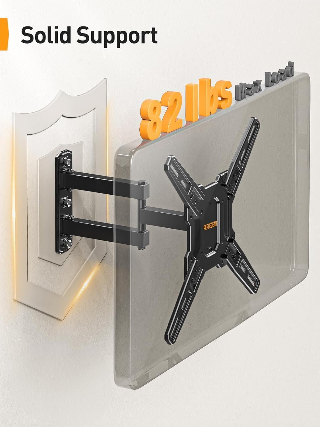 Perlegear Full Motion TV Mount for Most 26–65 inch Flat or Curved TVs up to 82 lbs, Wall Mount TV Bracket with Articulating Arms, Tool-Free Tilt, Swivel, Extension, Max VESA 400x400mm, PGMF3