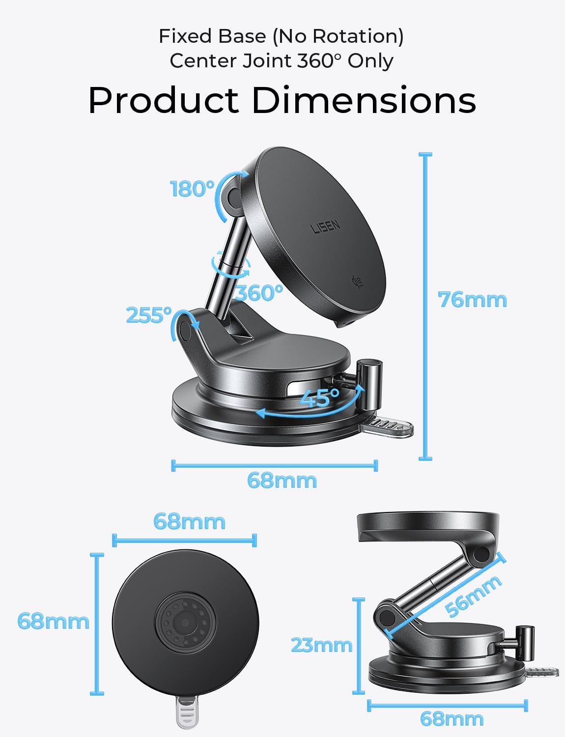 LISEN for Qi2.2 25W MagSafe Car Mount Charger,Magnetic Wireless Car Charger | [With 54W Adapter] Vacuum Suction Car Phone Mount, 360° Magnetic Wireless Phone Holders for Your Car, Only for iPhone 17-12
