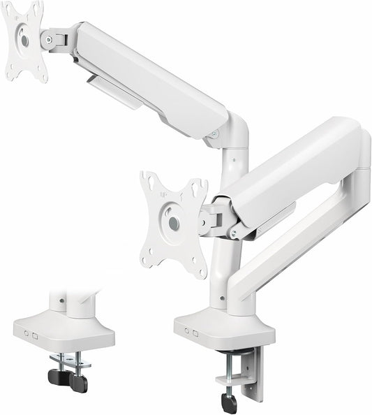 VIVO Dual Pneumatic Arm Ultra-Wide Monitor Mount for up to 35 inch Screens, Holds 26.4 lbs per Arm, Desk Mount Monitor Stand for 2 Ultrawides, White, STAND-V200OW