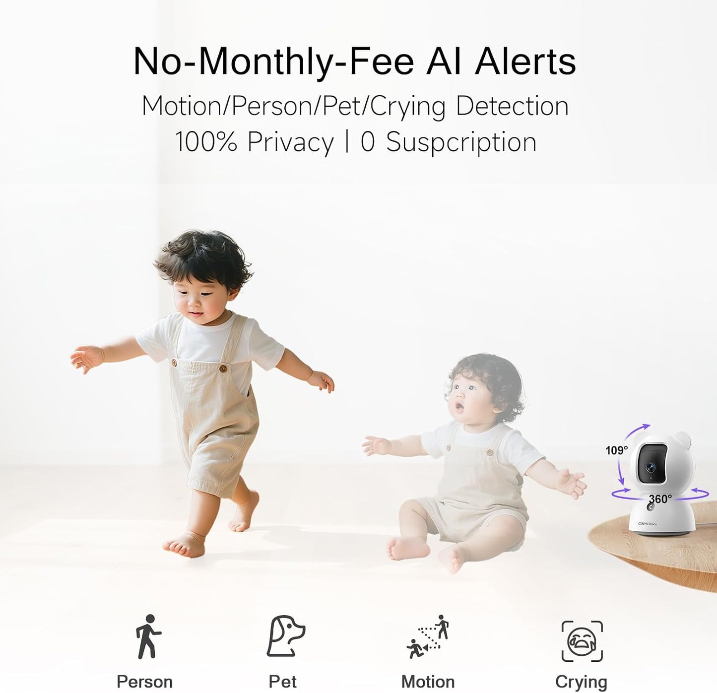 2.5K Pet Camera Indoor with Phone App, Dog/Cat Camera | 4MP Indoor Camera for Home Security, Baby Monitor with Free AI Person/Pet/Cry Detection, Pan Tilt 2.4GHz WiFi, Full Duplex 2-Way Audio
