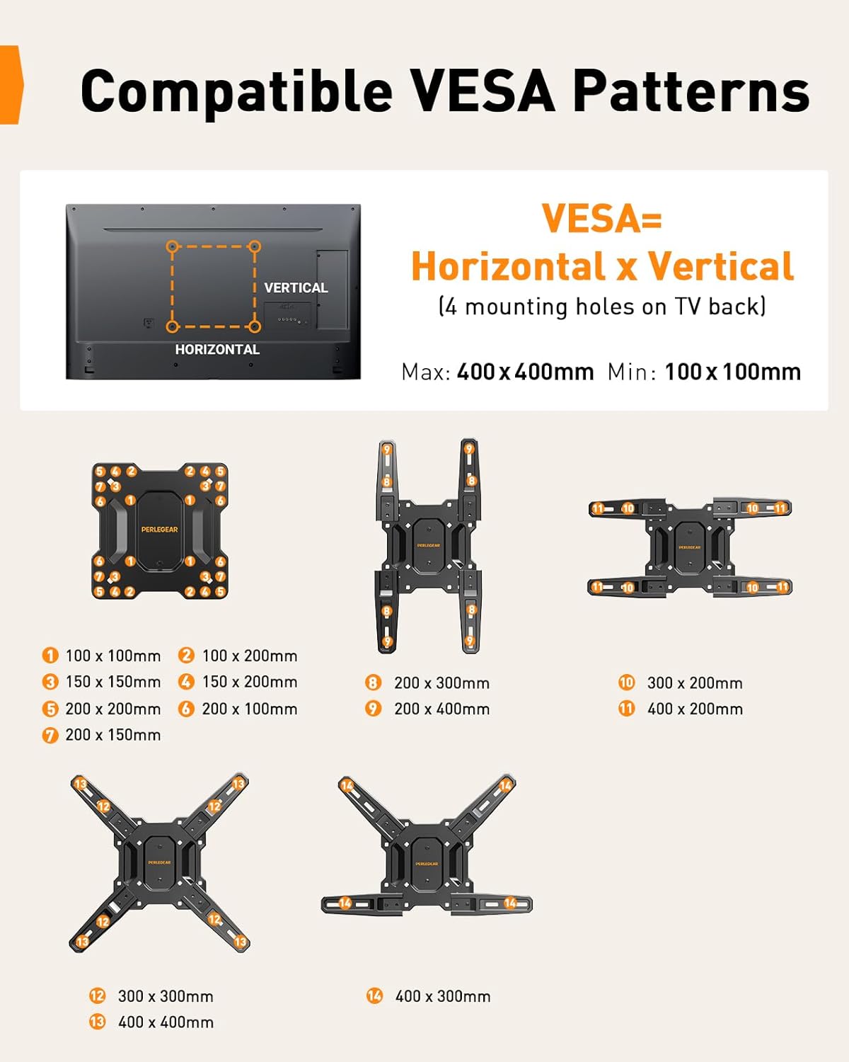 Perlegear Full Motion TV Mount for Most 26–65 inch Flat or Curved TVs up to 82 lbs, Wall Mount TV Bracket with Articulating Arms, Tool-Free Tilt, Swivel, Extension, Max VESA 400x400mm, PGMF3
