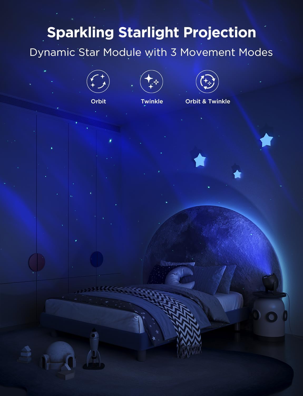 Govee Star Light Projector with 3 Aurora Flowing Effects | Works with Matter and Alexa, 52 Scene Modes, 18 White Noise Options, LED Night Light Projector for Bedroom, Without Plug