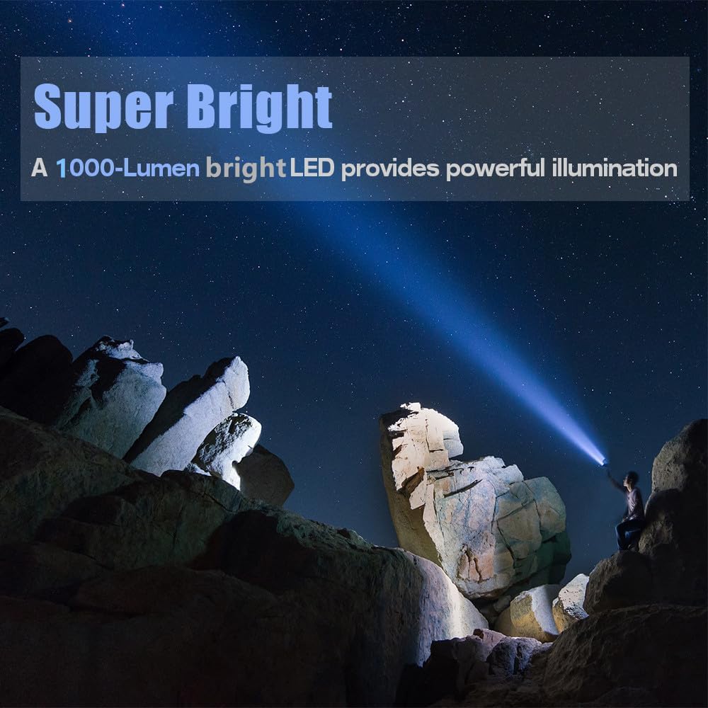 YIERBLUE Rechargeable Spotlight, Super Bright 2000,000 High Lumen LED Handheld Spotlight Long Lasting Large Flashlight Searchlight and Flood Camping Flashlight with Foldable Tripod Black