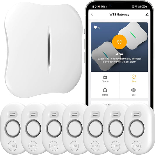 Bundle: Water Leak Sensor 7 Pack with 1x 2.4Ghz WiFi Gateway Base Station, App Notification, Adjustable Volume, Water Flood Detector for Home/Basement/Toilet/Laundry Room, Sink/Drain/Pipe/Faucet