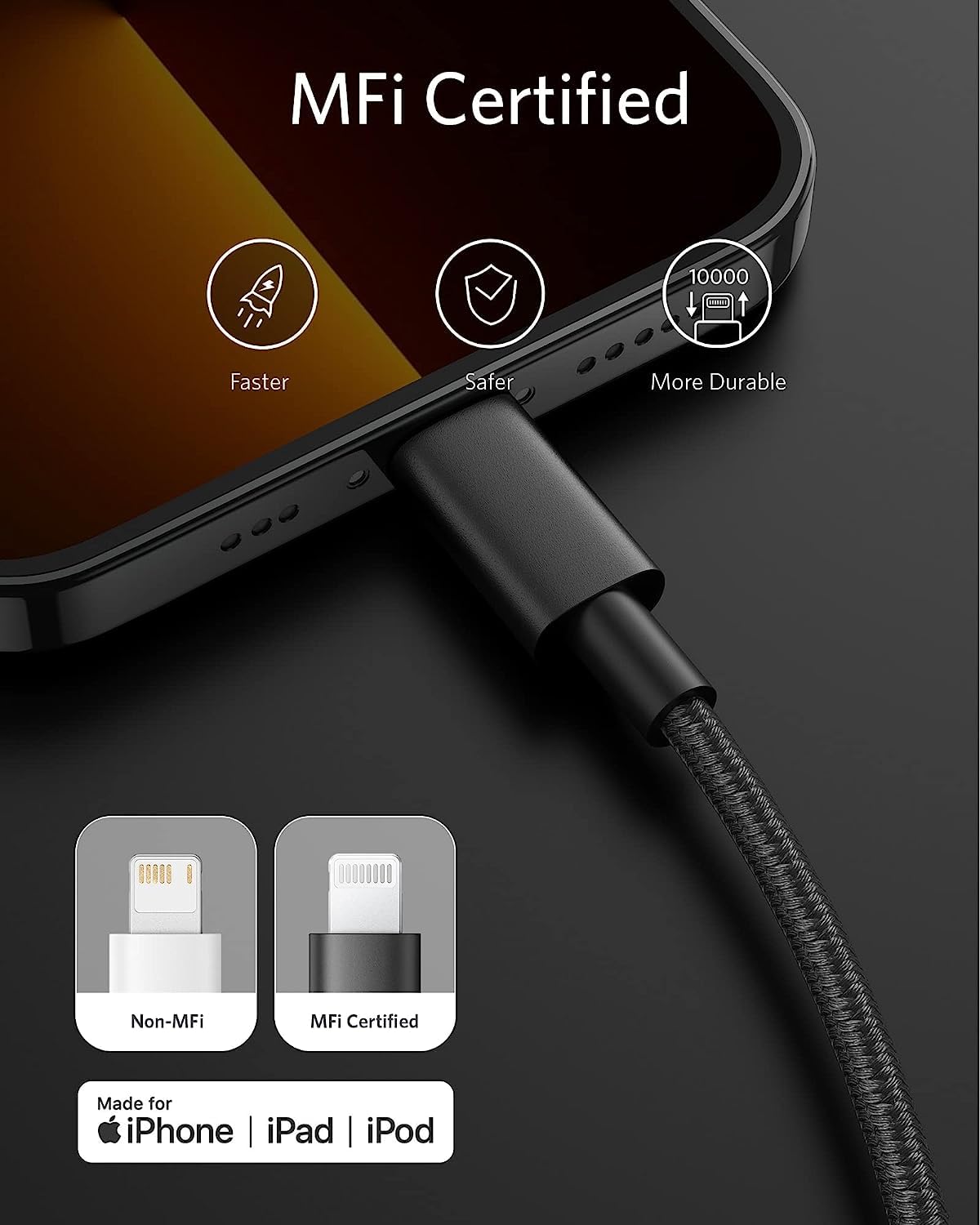 Anker New Nylon USB C to Lightning Cable, MFi-Certified Cord (6 ft, Black) | For iPhone 14 Series and More