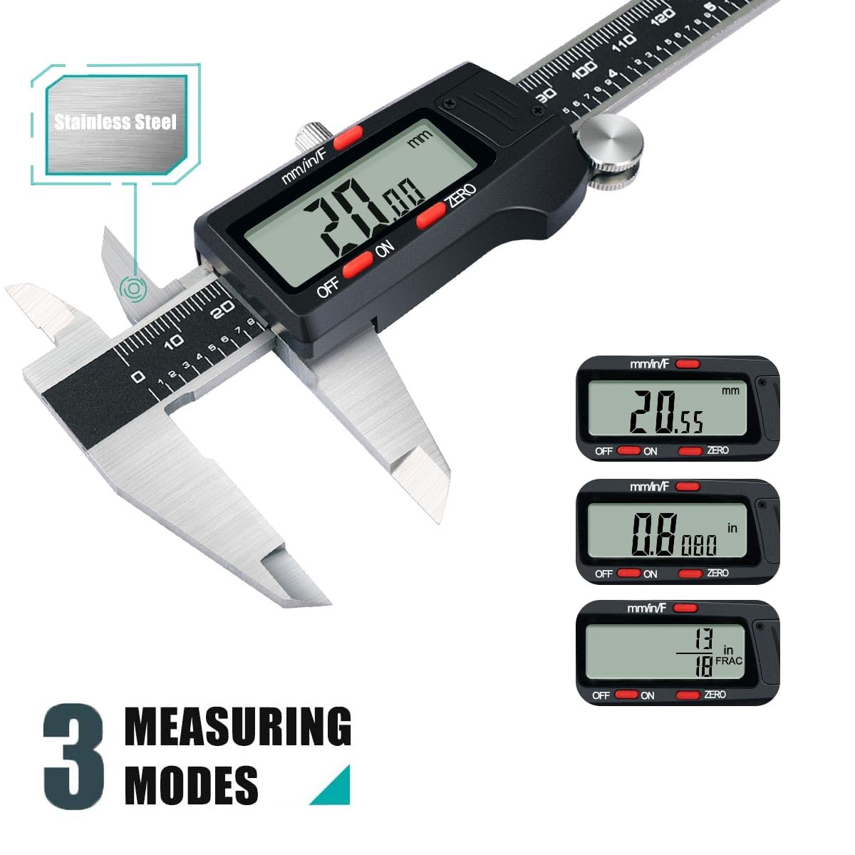 Kynup Digital Caliper, Caliper Measuring Tool, Micrometer Dial Caliper | 6 Inch Vernier Caliper with Large LCD Screen, Stainless Steel, Auto-Off, Inch/Metric/Fraction Conversion, Precise DIY Tools
