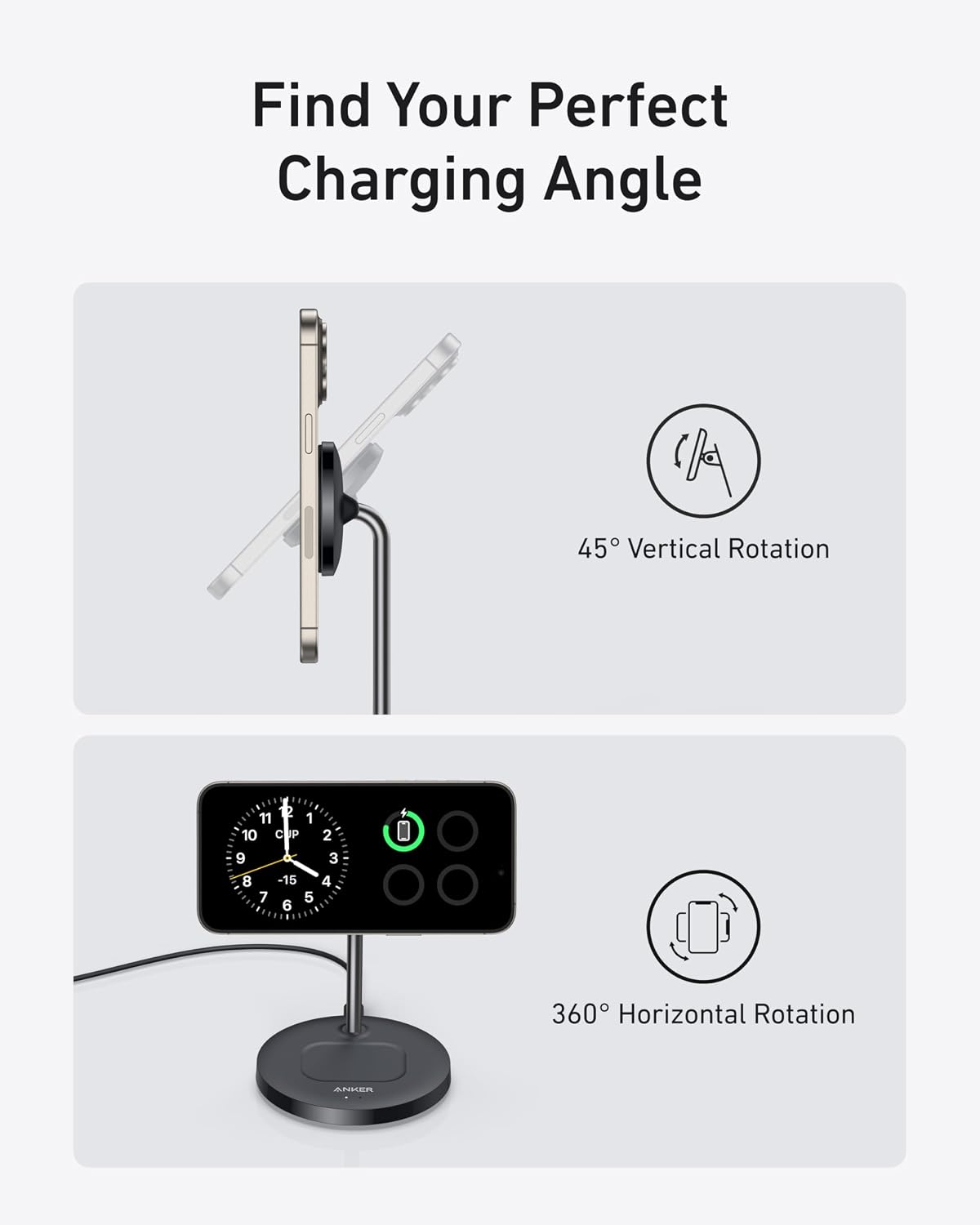 2-in-1 Qi2 15W MagSafe Wireless Charging Stand, Black
