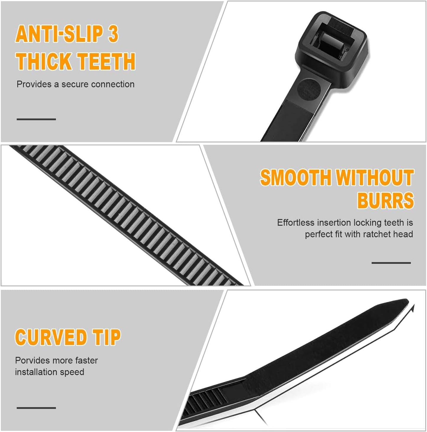 RAZCC 1200pcs Black Cable Zip Ties 12 Inch, Heavy Duty Plastic Nylon Tie Wraps with 50lb Tensile Strength for Indoor & Outdoor