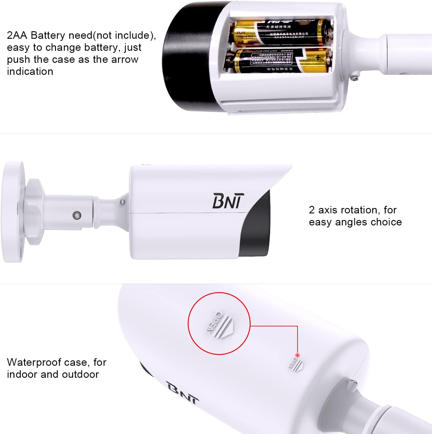 BNT Dummy Fake Camera, Surveillance Security CCTV Dome Camera, with One LED Light, Security Alarm Sticker Label (TC-W2), Security Camera Suitable for Indoor/Outdoor (2 Pack, White)