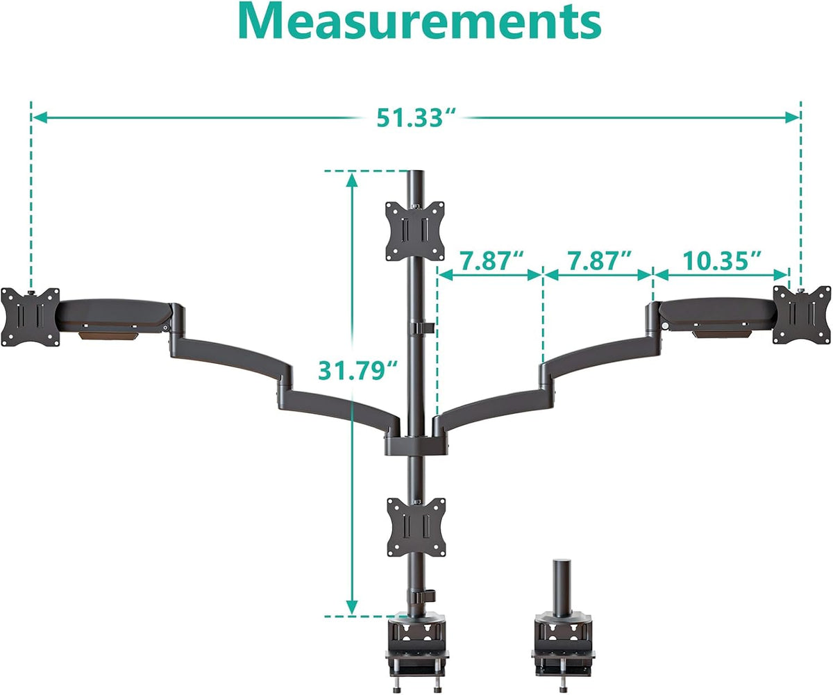 WALI Stacked 4 Monitor Mount for 13-27 inch Screens, 19.8 lbs per Arm