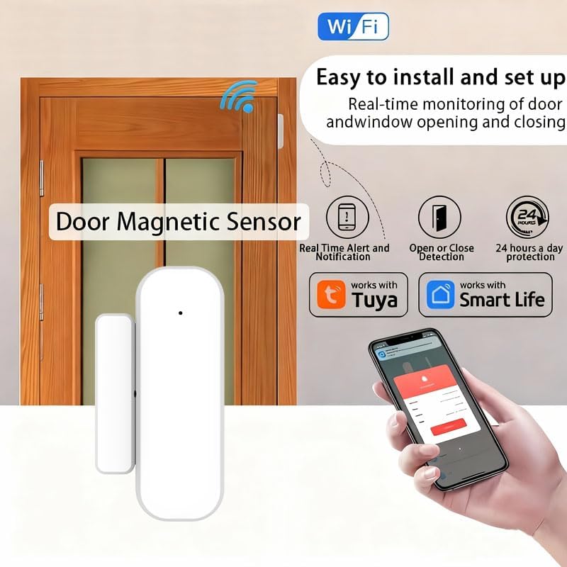 Loopo WiFi Door Window Sensor, Smart Contact Sensor with App Alerts, Compatible with Alexa & Google Assistant, Tuya Smart Life App Door Open Detector, 2.4GHz WiFi Only, No Hub Required, , 2 Pack