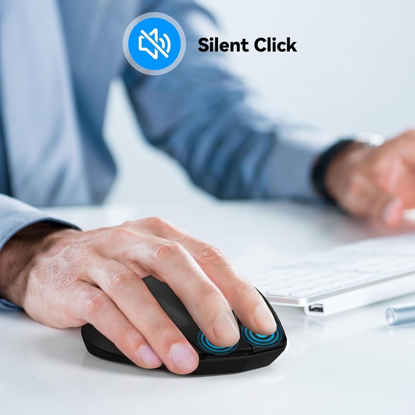TECKNET Bluetooth Mouse, Wireless Silent 6 Buttons 2-Yr Battery, Black | BT 5.0/3.0, 6-Level DPI to 4800, Wide OS Compatible, Ergonomic for M/L Hands, Extended Battery