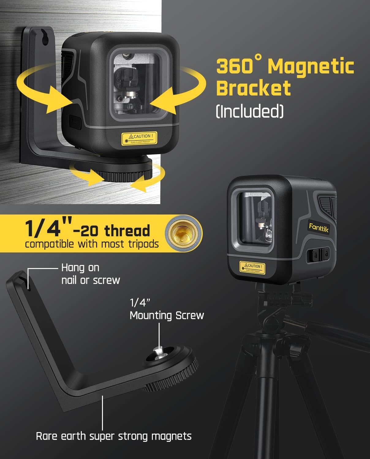 Fanttik D2 Pocket Green Laser Level for Picture Hanging and Home DIY | 100 ft Self-Leveling Cross Line, Type-C Rechargeable, Rotatable 360 Degree, Pulse Mode, Magnetic Bracket, Carrying Pouch