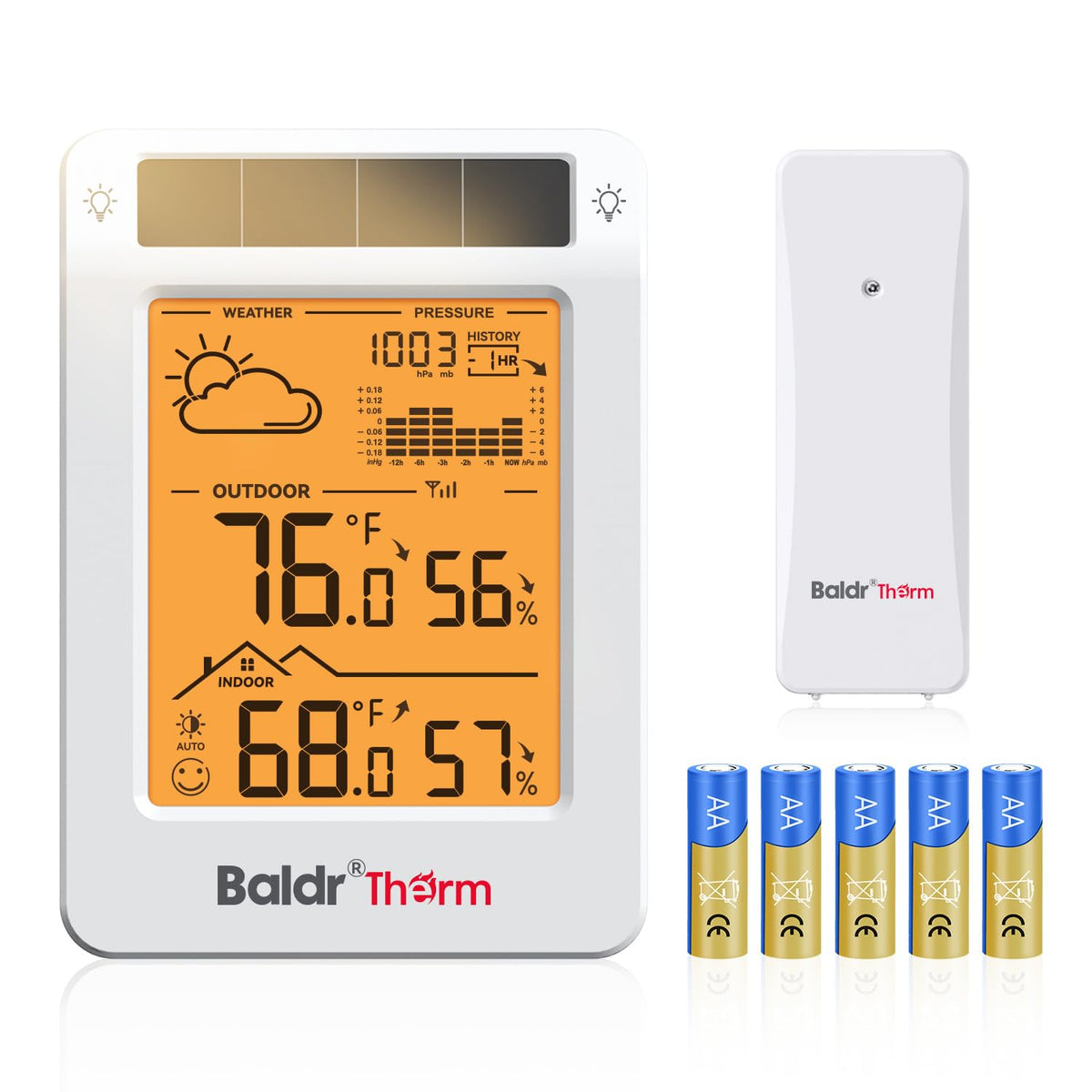 Indoor Outdoor Thermometer Wireless Solar Weather Station with Backlight