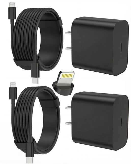 iPhone Charger Fast Charging, USB C Charger Block, 6FT/10FT Lightning Cable | For Apple iPhone 14/13/12/11 Series, 2-Pack USB C to Lightning Cables, AirPods with Lightning Charging Case,Black