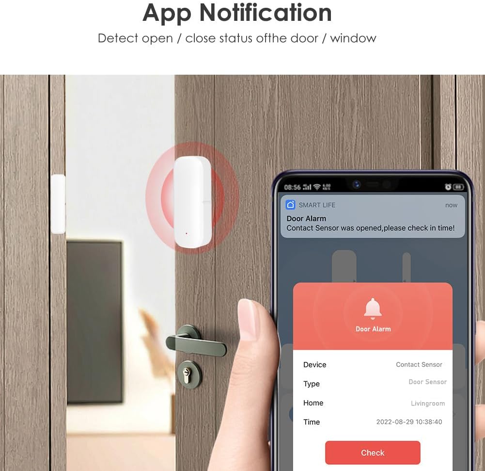 Mengshen 6 Pack WiFi Door Sensor Smart Window Door Alarm Door Open Detector | Wireless Magnetic Door Open Detector, APP Remote Notification, Compatible with Tuya Smart, Alexa, Google Assistant