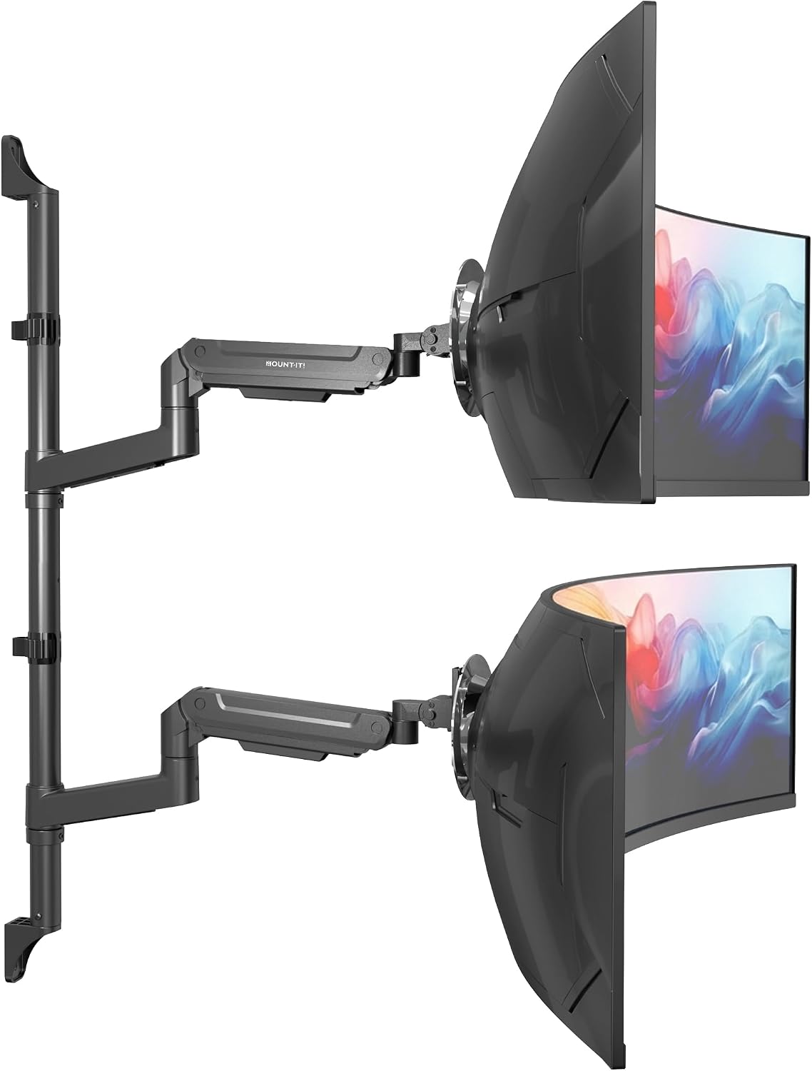 Mount-It! Dual Stacked Monitor Wall Mount, Heavy-Duty Gas Spring, 17-49 in