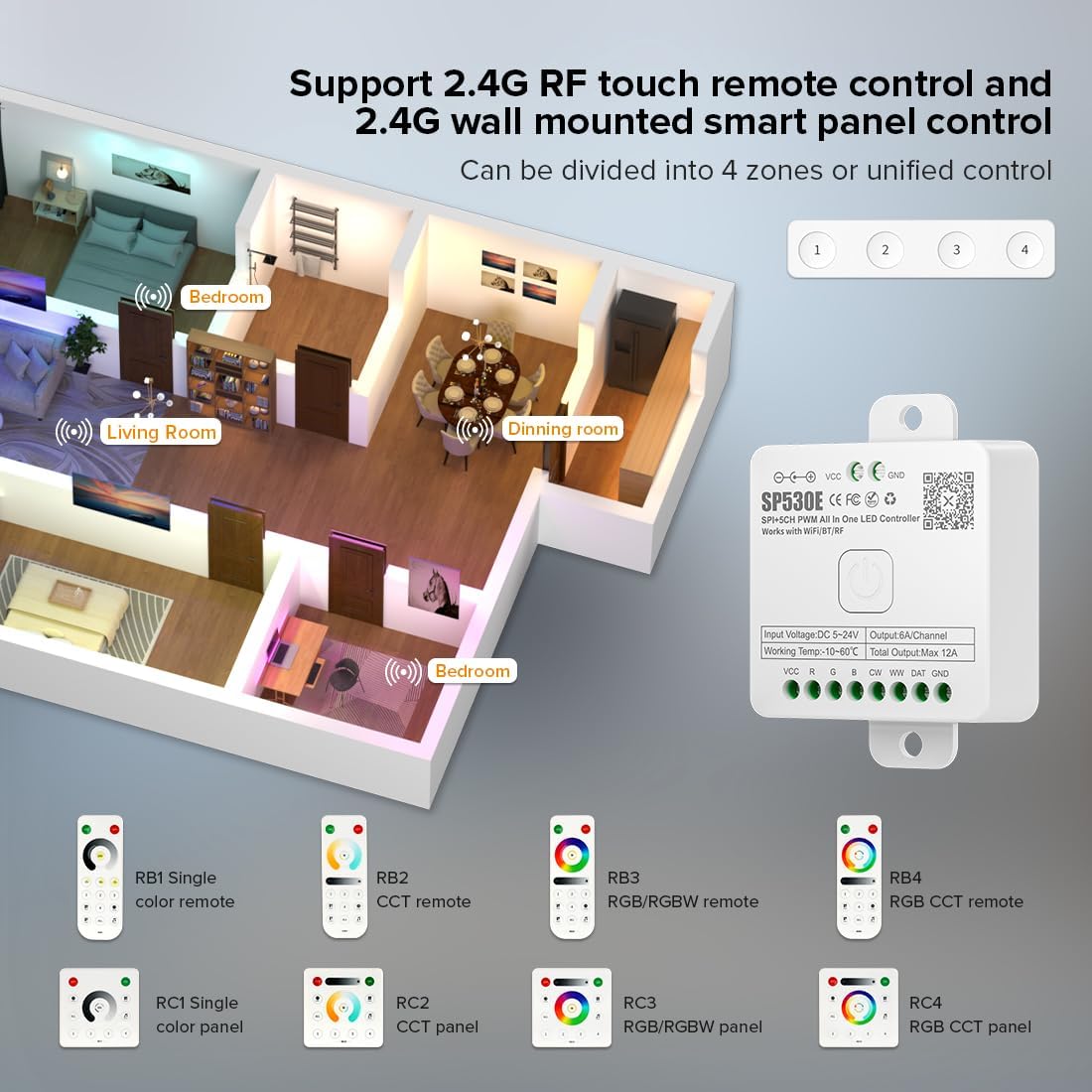 BTF-LIGHTING SP530E WiFi Alexa Bluetooth LED Controller Support PWM Monochrome CCT RGB RGBW RGBCCT or SPI TTL IC Chip LED Strip/Matrix WS2811 WS2812B WS2813 WS2814 WS2815 SK6812 etc DC5V DC12V DC24V