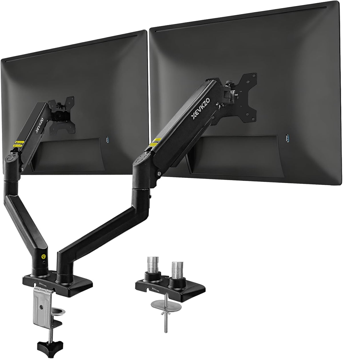 Dual Monitor Arms, Gas Spring Monitor Arms for 2 Monitors up to 34" Curved/Flat, 22lbs per Arm, VESA Mount 75x75 100x100mm, C-Clamp & Grommet Base, Adjustable Tilt/Swivel/Rotation White