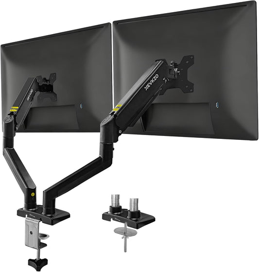 Dual Monitor Arms, Gas Spring Monitor Arms for 2 Monitors up to 34" Curved/Flat, 22lbs per Arm, VESA Mount 75x75 100x100mm, C-Clamp & Grommet Base, Adjustable Tilt/Swivel/Rotation